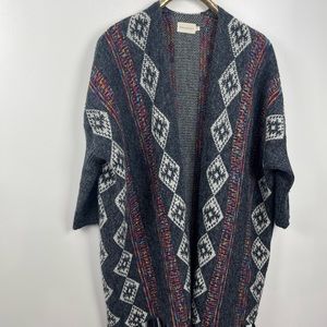 DREAMERS Boho Southwest Fringe Open Poncho Cardigan BLANKET Sweater Sz M